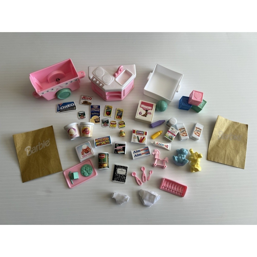Vintage Barbie Baby Krissy, Kelly, Nikki Accessories Food Baby Shopping